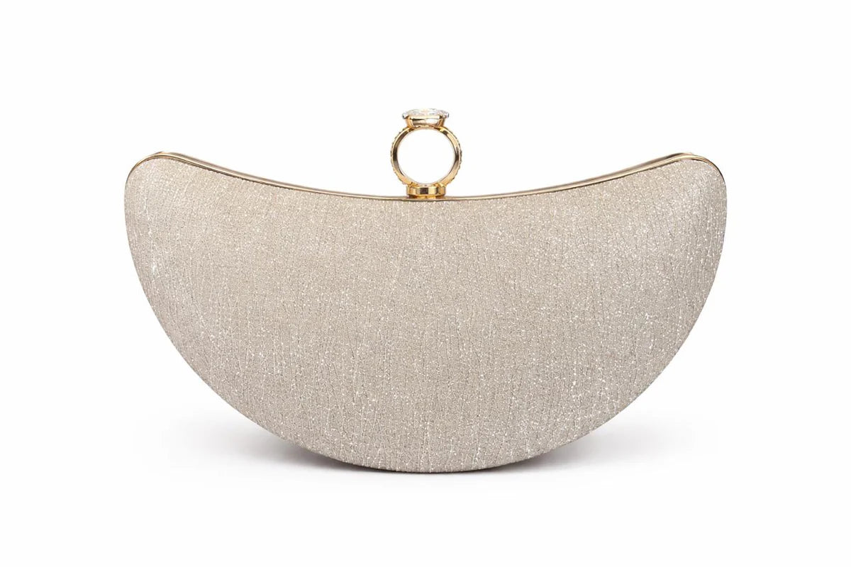 Silver Crescent Ring Clasp Evening Clutch