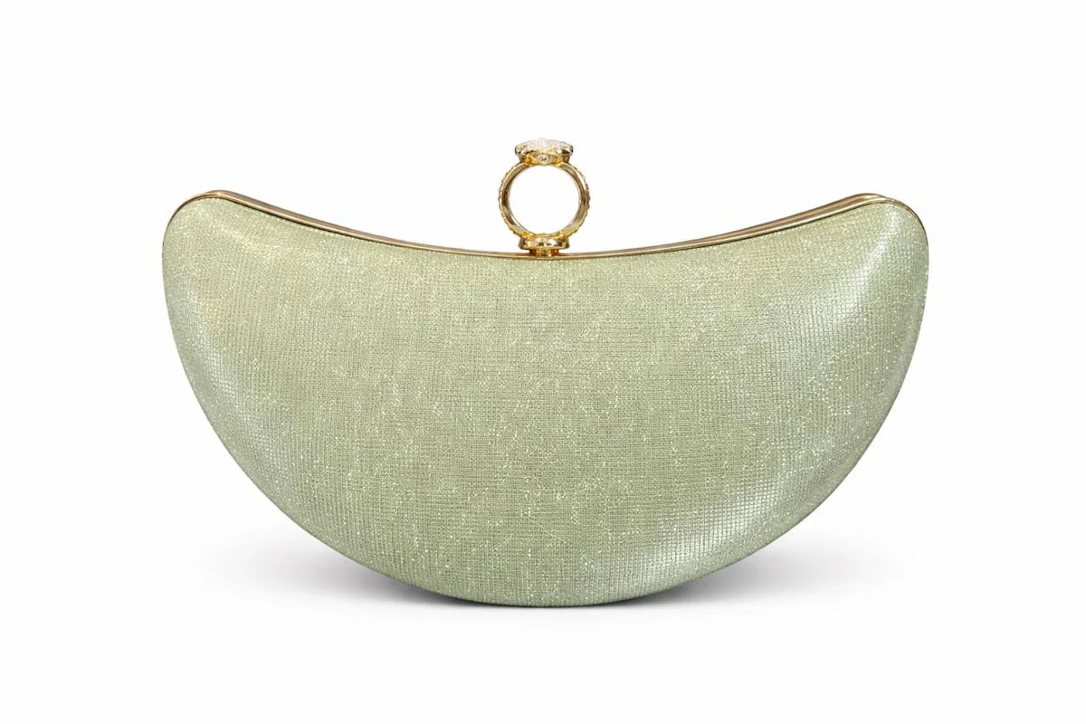 Silver Crescent Ring Clasp Evening Clutch