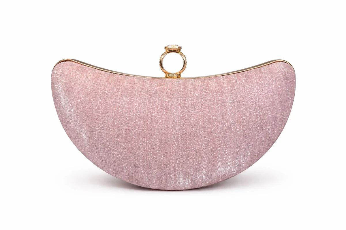 Silver Crescent Ring Clasp Evening Clutch