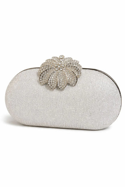 Silver Floral Crystal Clutch