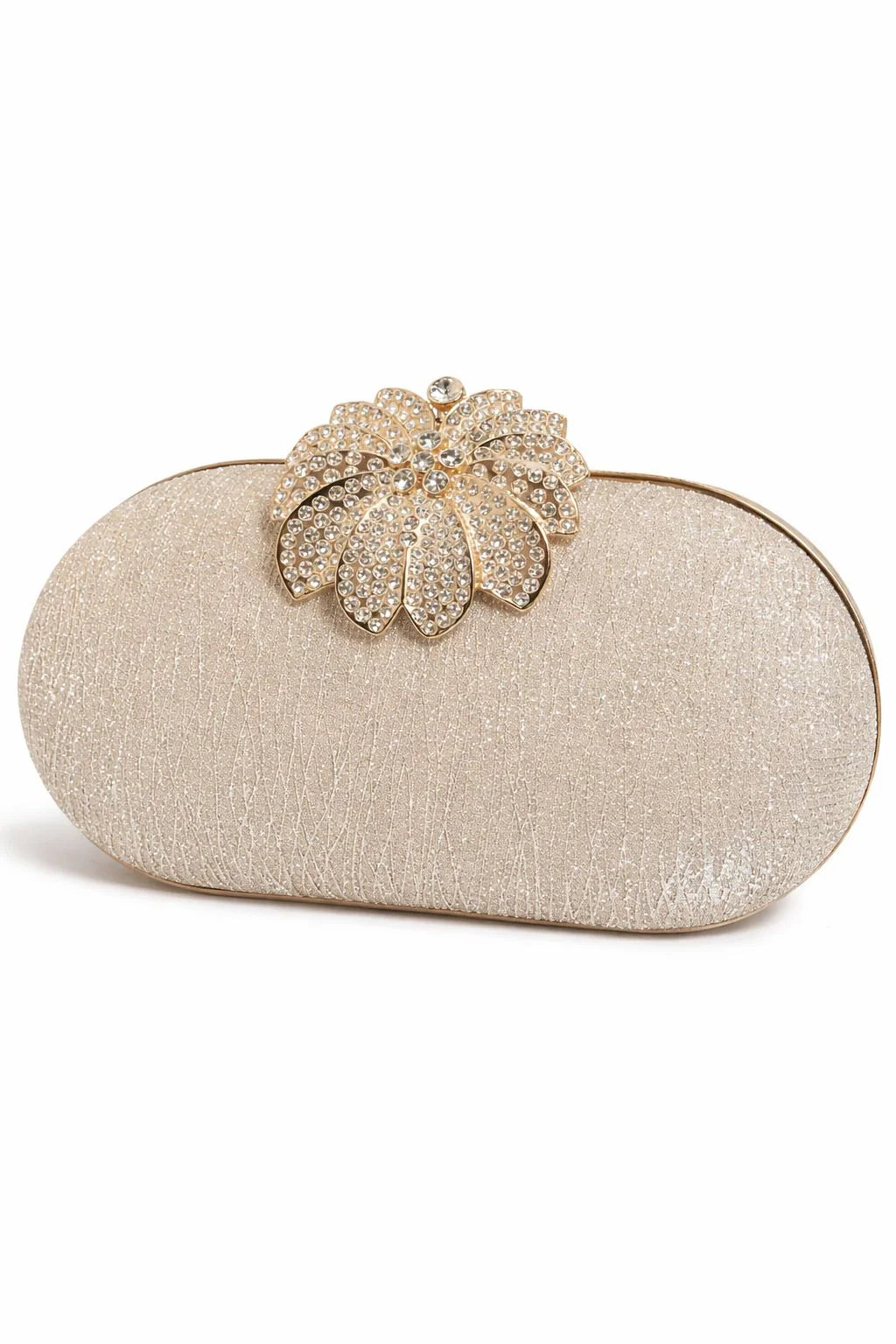 Silver Floral Crystal Clutch