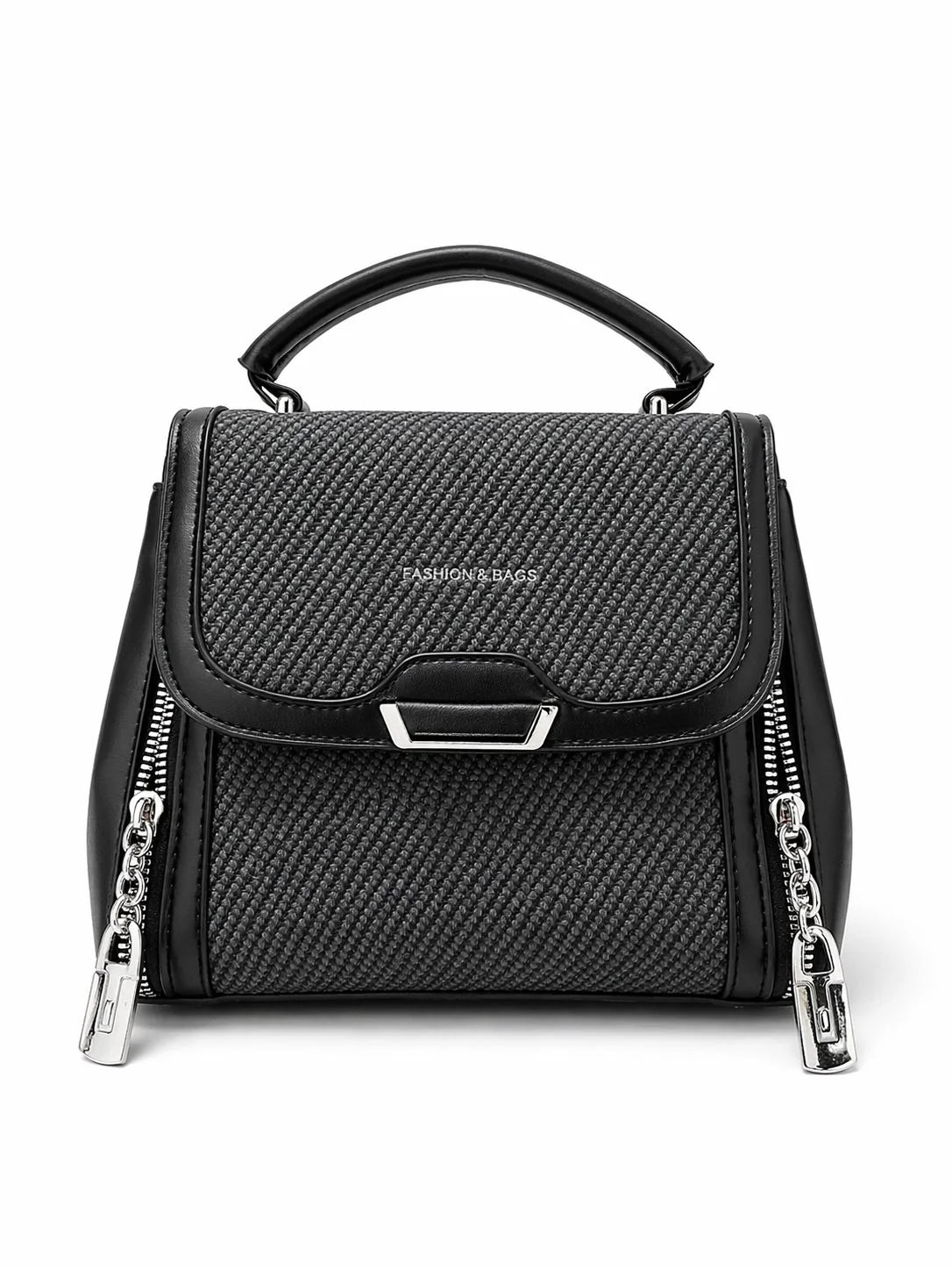 Beige Woven Zip Top Handle Handbag