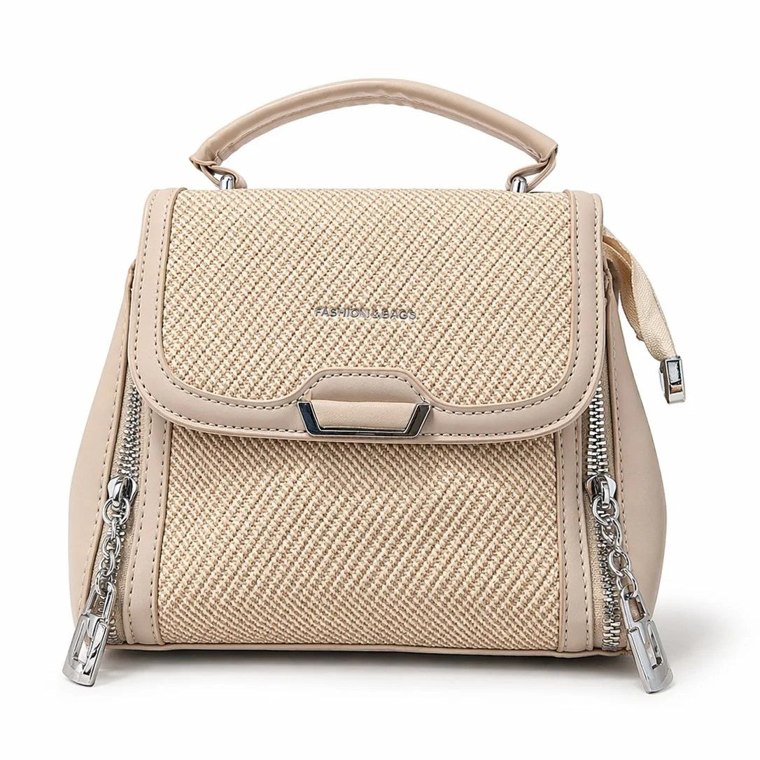 Woven Zip Top Handle Handbag
