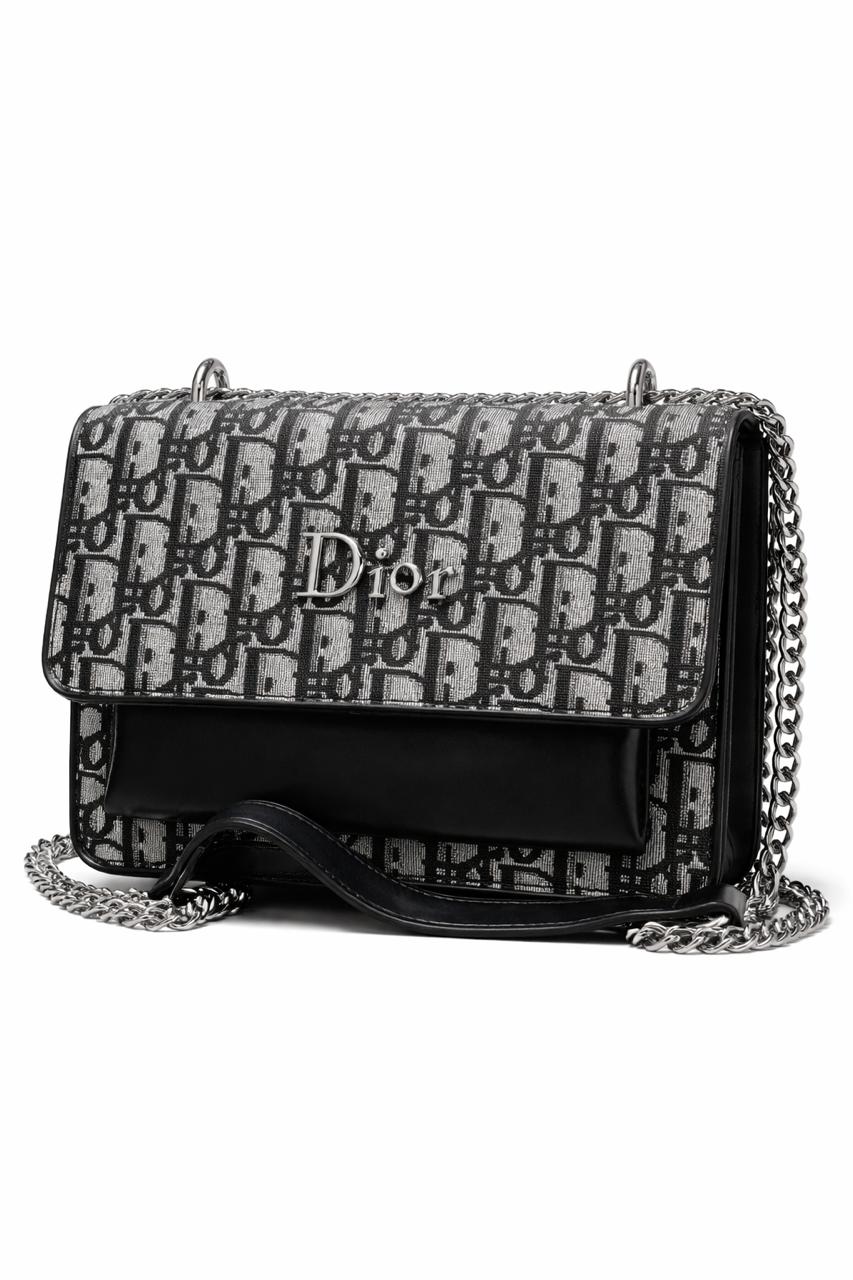 Black Grey Monogram Chain Crossbody Bag