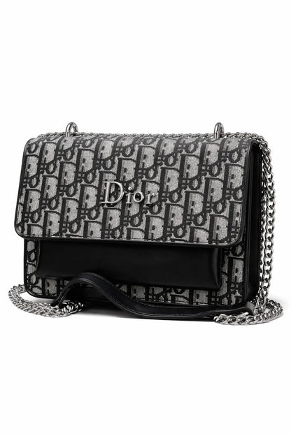 Black Grey Monogram Chain Crossbody Bag