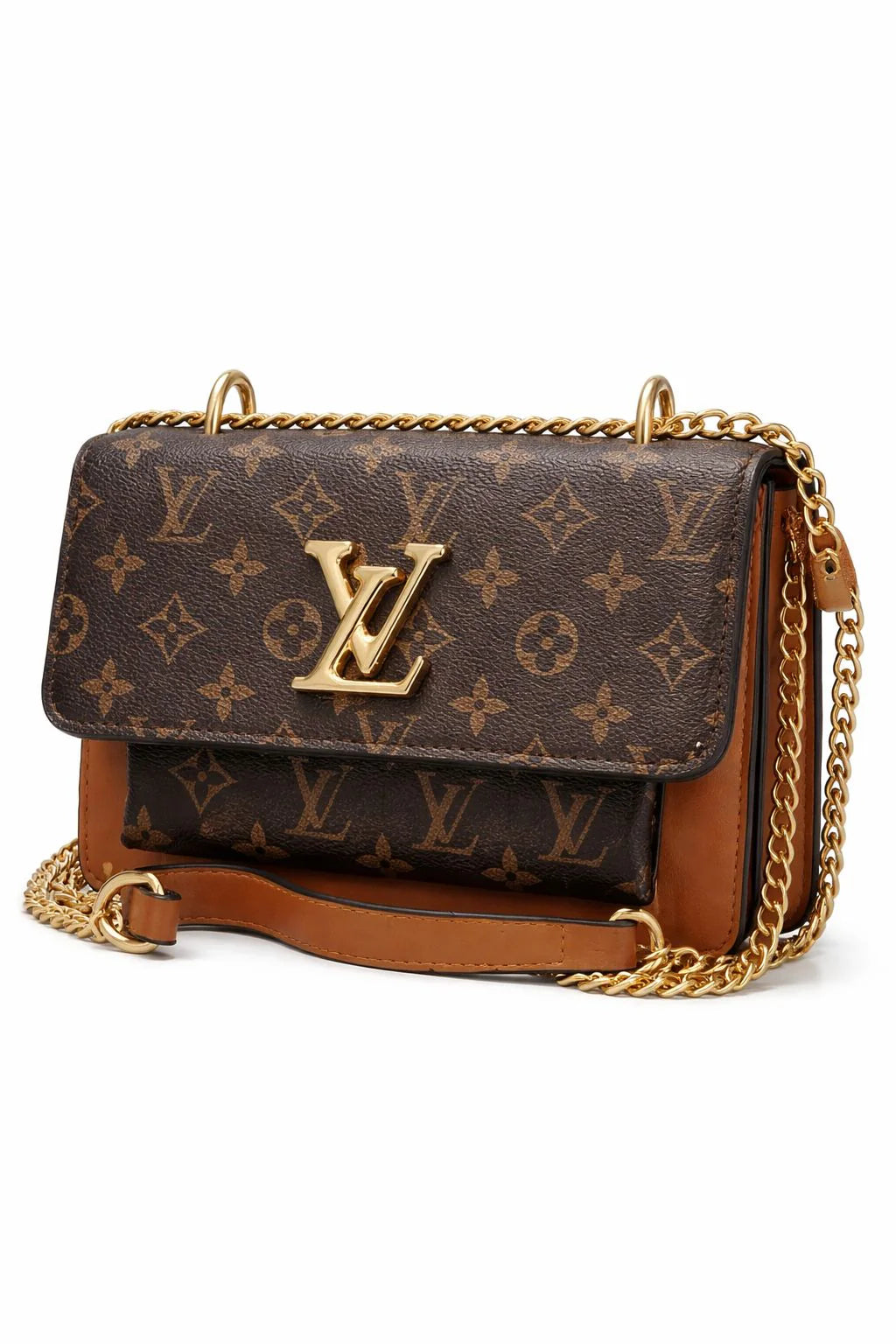 Mocha Rose Monogram Chain Crossbody Bag