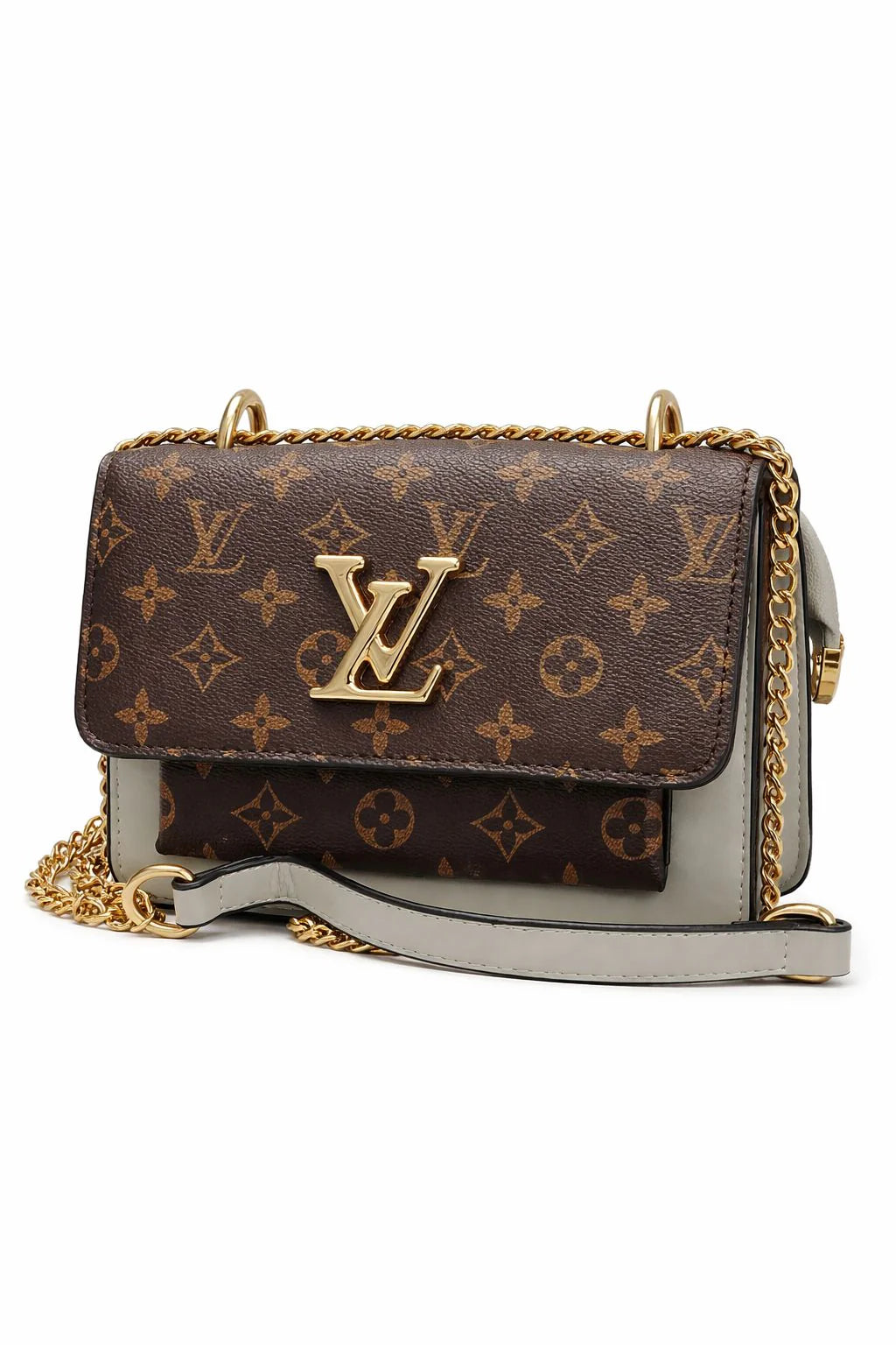 Mocha Rose Monogram Chain Crossbody Bag