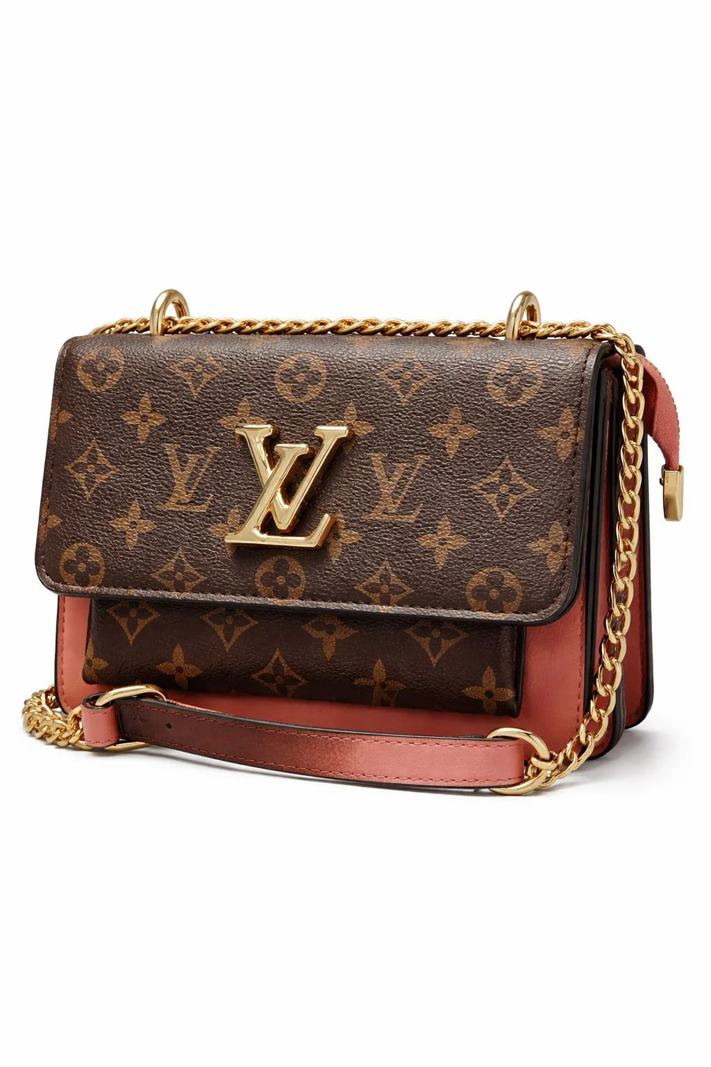 Mocha Rose Monogram Chain Crossbody Bag