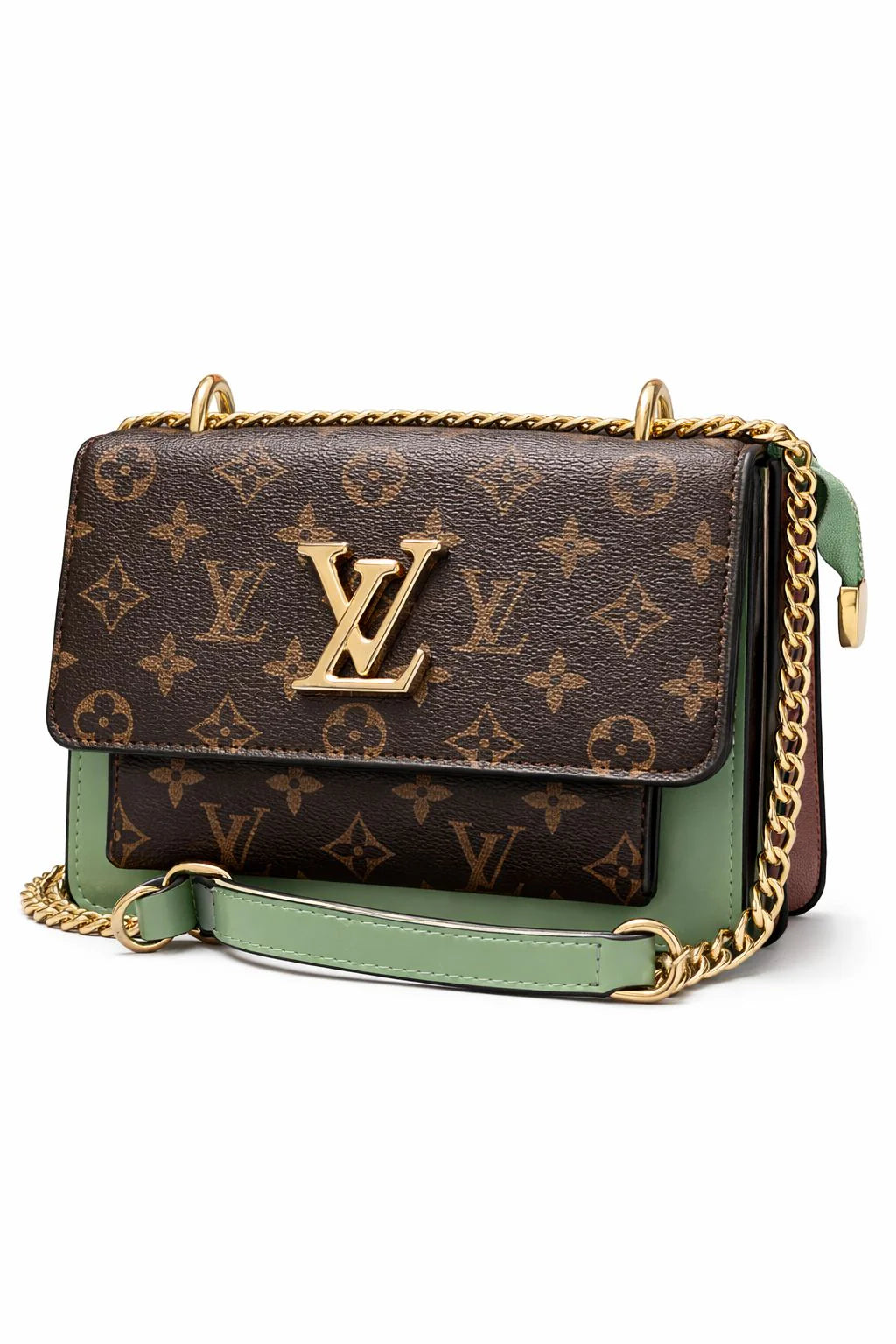 Mocha Rose Monogram Chain Crossbody Bag