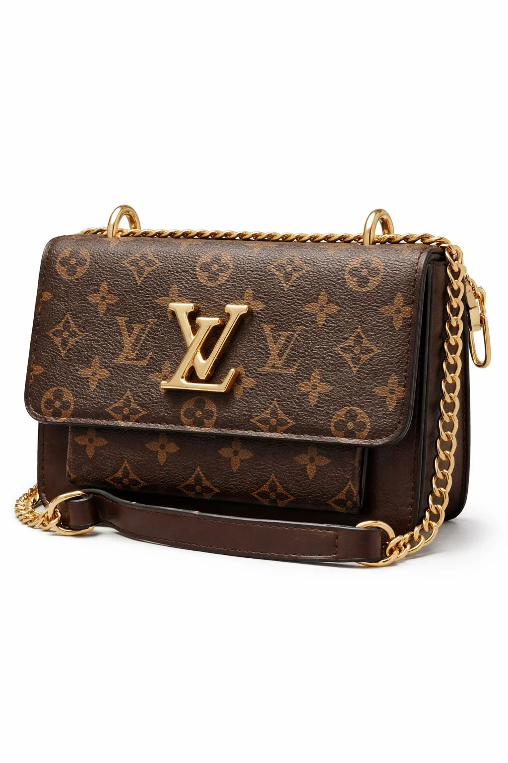 Mocha Rose Monogram Chain Crossbody Bag
