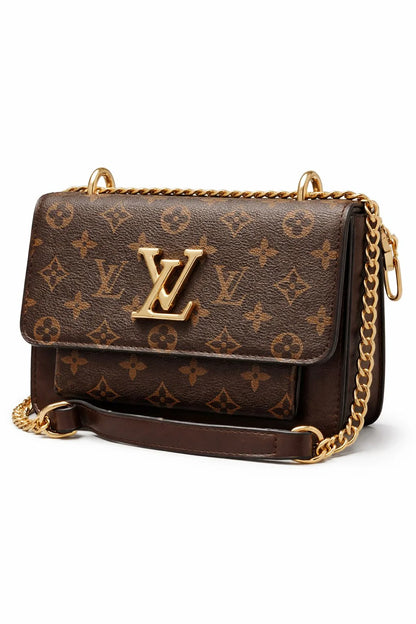 Mocha Rose Monogram Chain Crossbody Bag