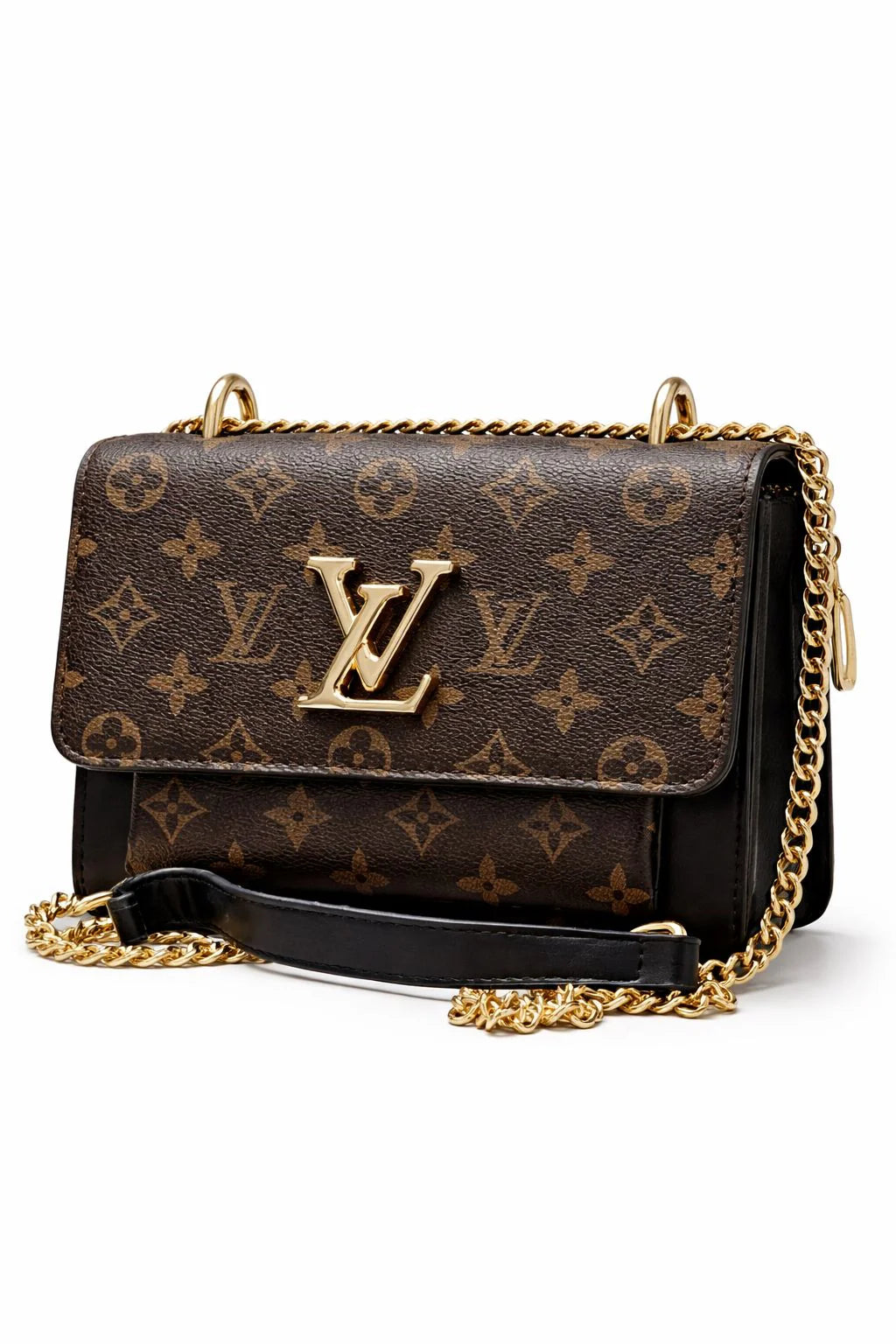 Mocha Rose Monogram Chain Crossbody Bag