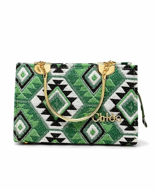 Emerald Geometric Top Handle Handbag
