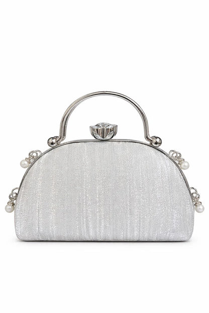 Silver Pearl Top Handle Clutch