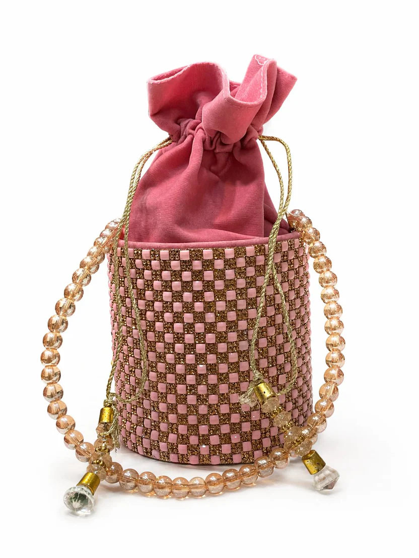 Silver Rhinestone Pearl Potli Bag