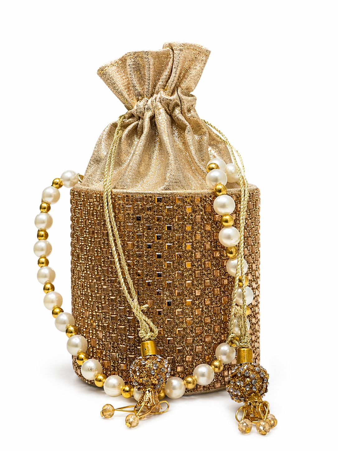 Silver Rhinestone Pearl Potli Bag