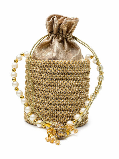 Golden Pearl Beaded Potli Bag