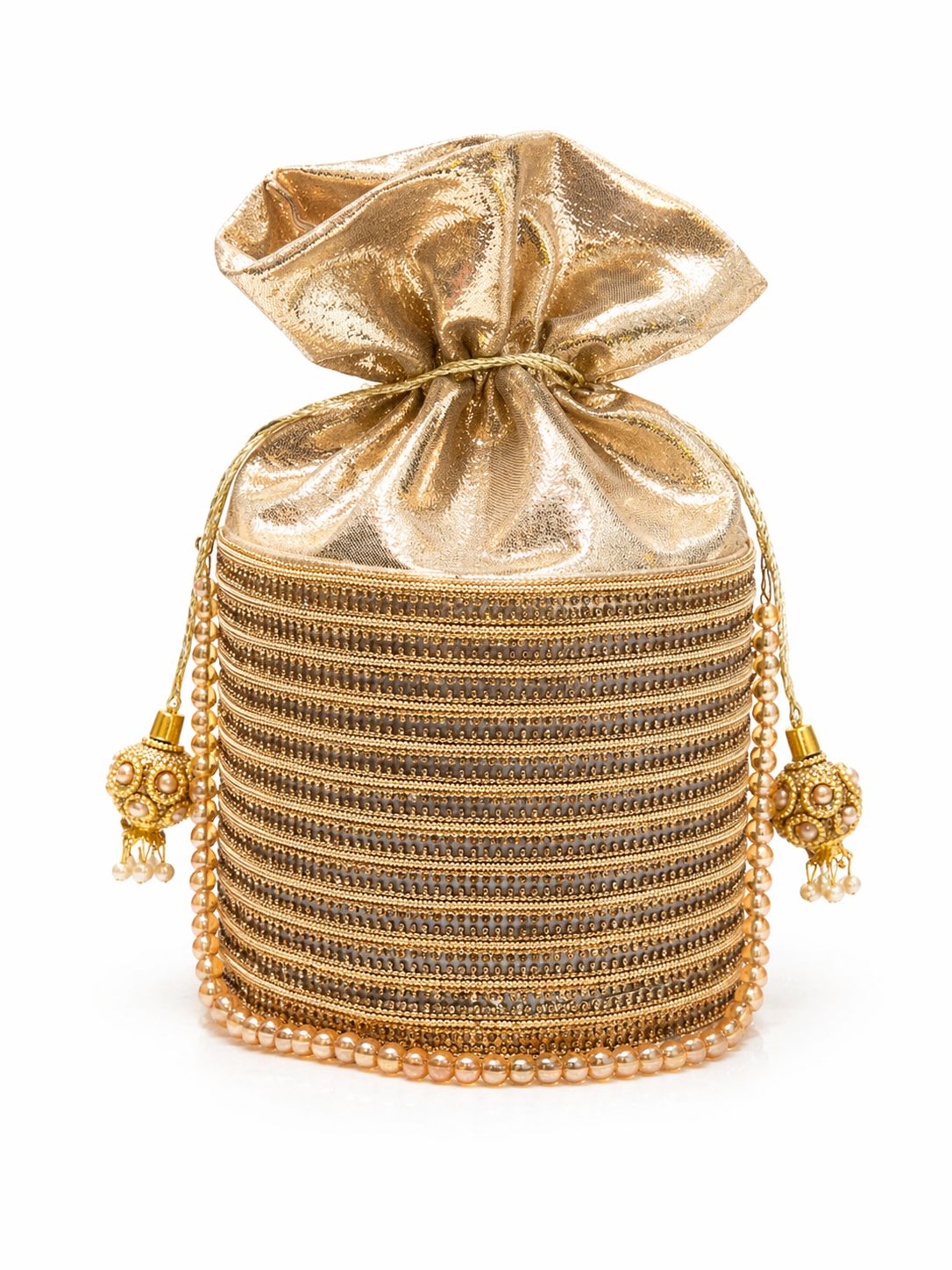 Golden Pearl Beaded Potli Clutch