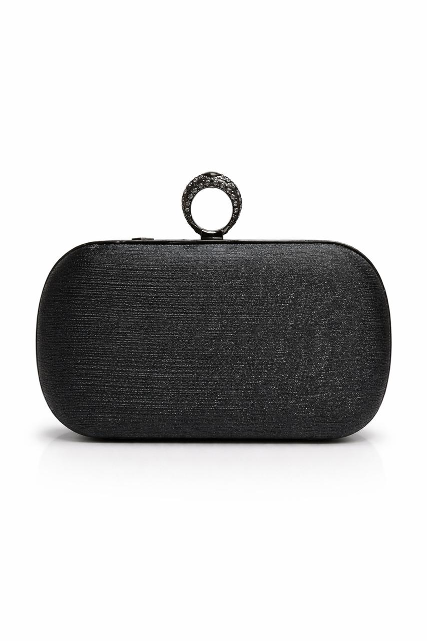 Silver Crystal Ring Clasp Evening Clutch