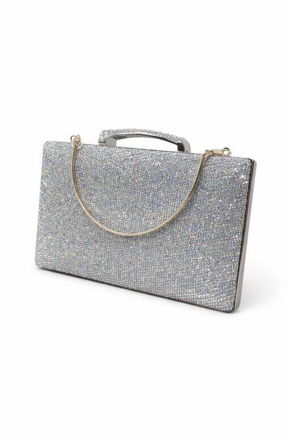 Silver Crystal Box Clutch with Chain Handle