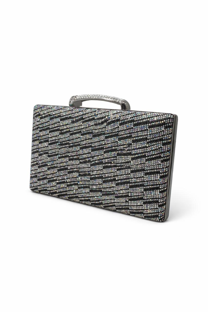 Silver Crystal Box Clutch with Chain Handle