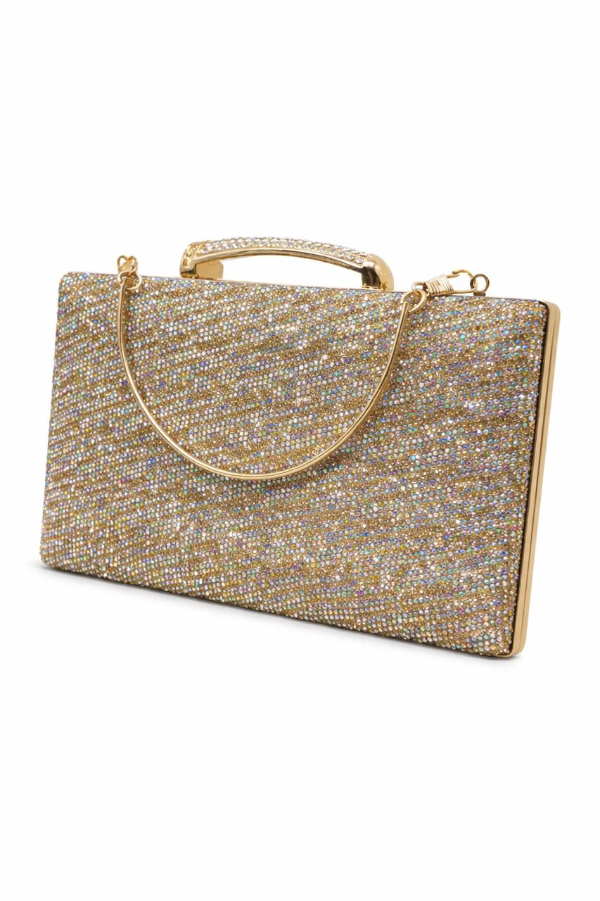 Silver Crystal Box Clutch with Chain Handle