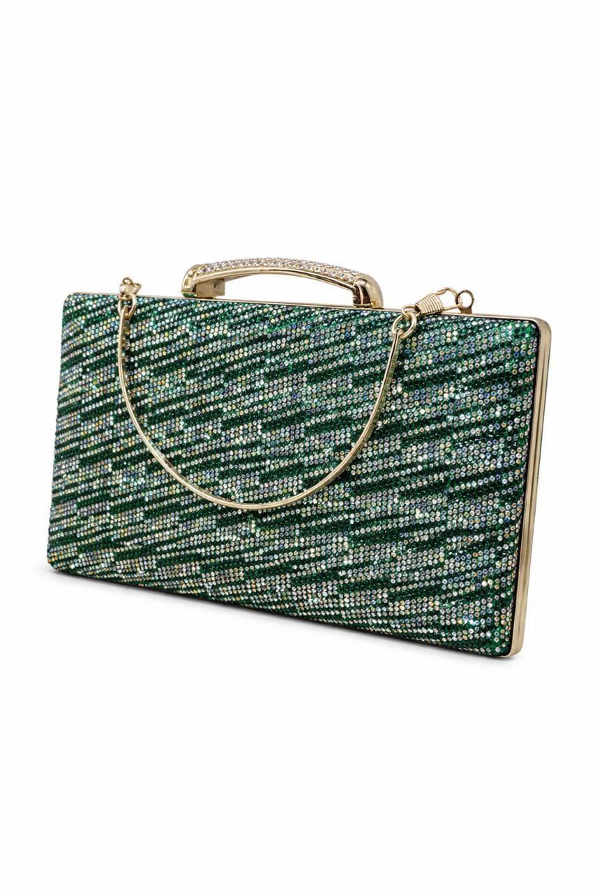 Silver Crystal Box Clutch with Chain Handle