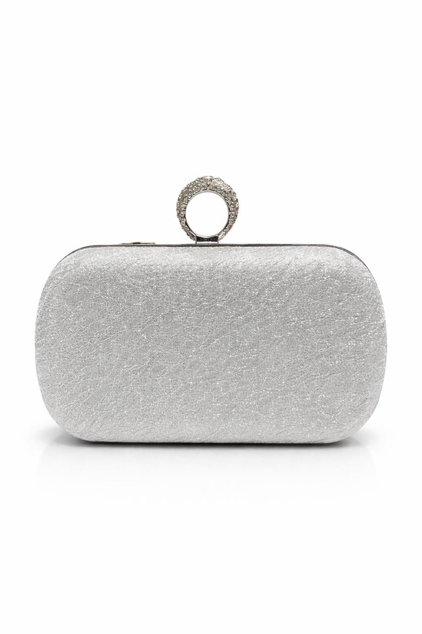 Silver Crystal Ring Clasp Evening Clutch