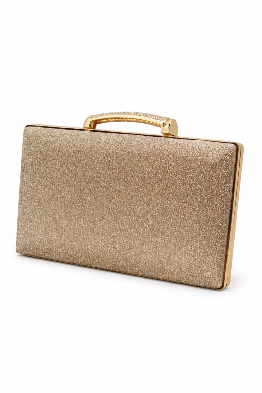 Champagne Glitter Top Handle Evening Clutch