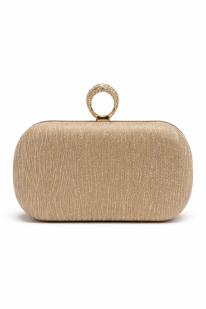 Silver Crystal Ring Clasp Evening Clutch