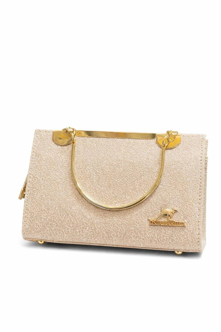 Blush Pink Embossed Gold Handle Clutch