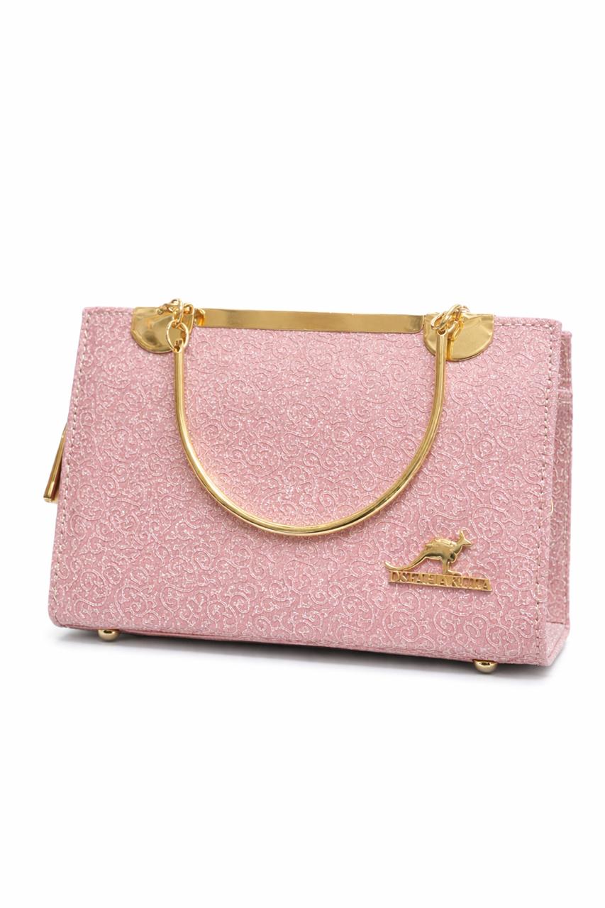 Blush Pink Embossed Gold Handle Clutch