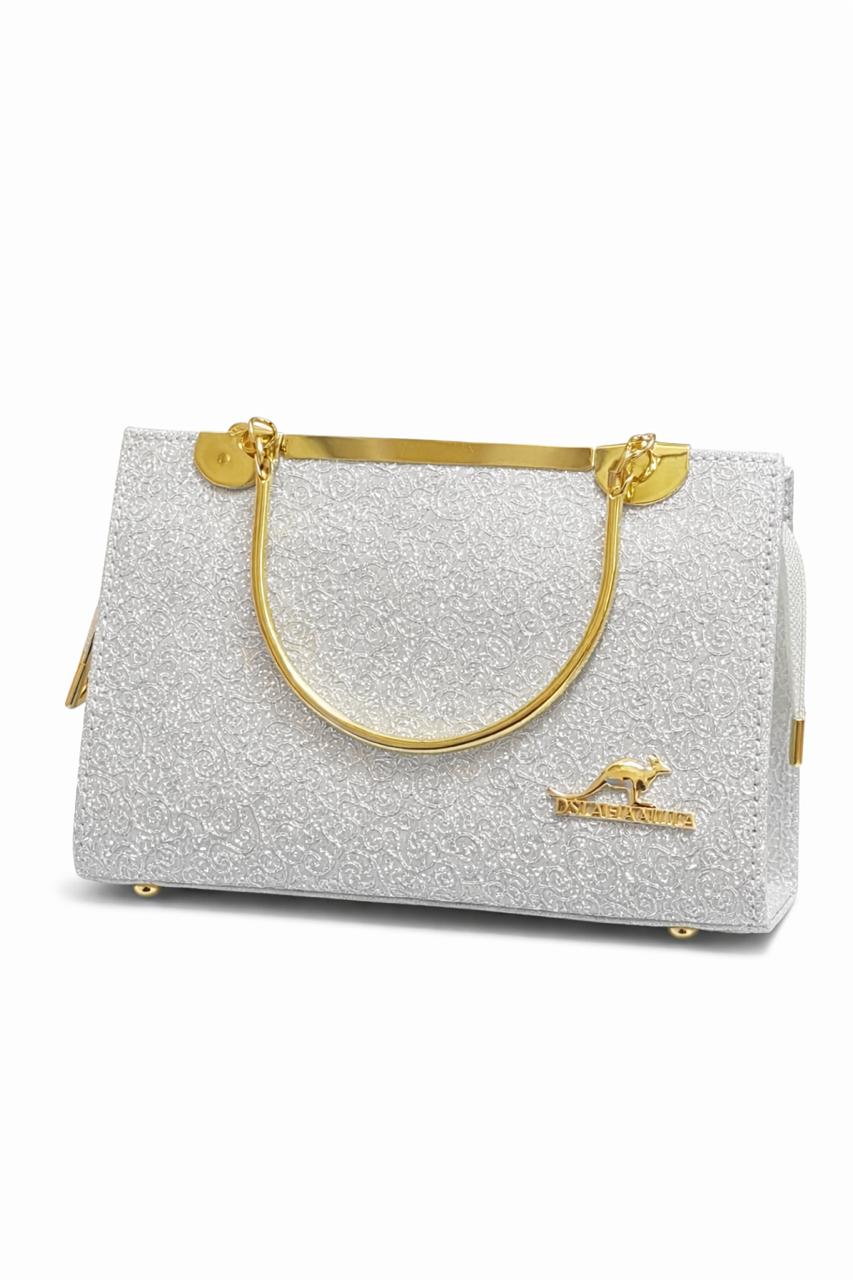 Blush Pink Embossed Gold Handle Clutch