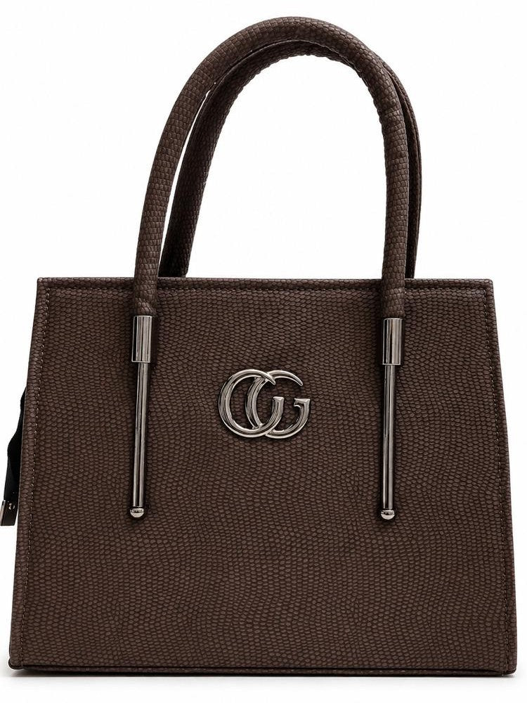Tan Textured Top Handle Handbag