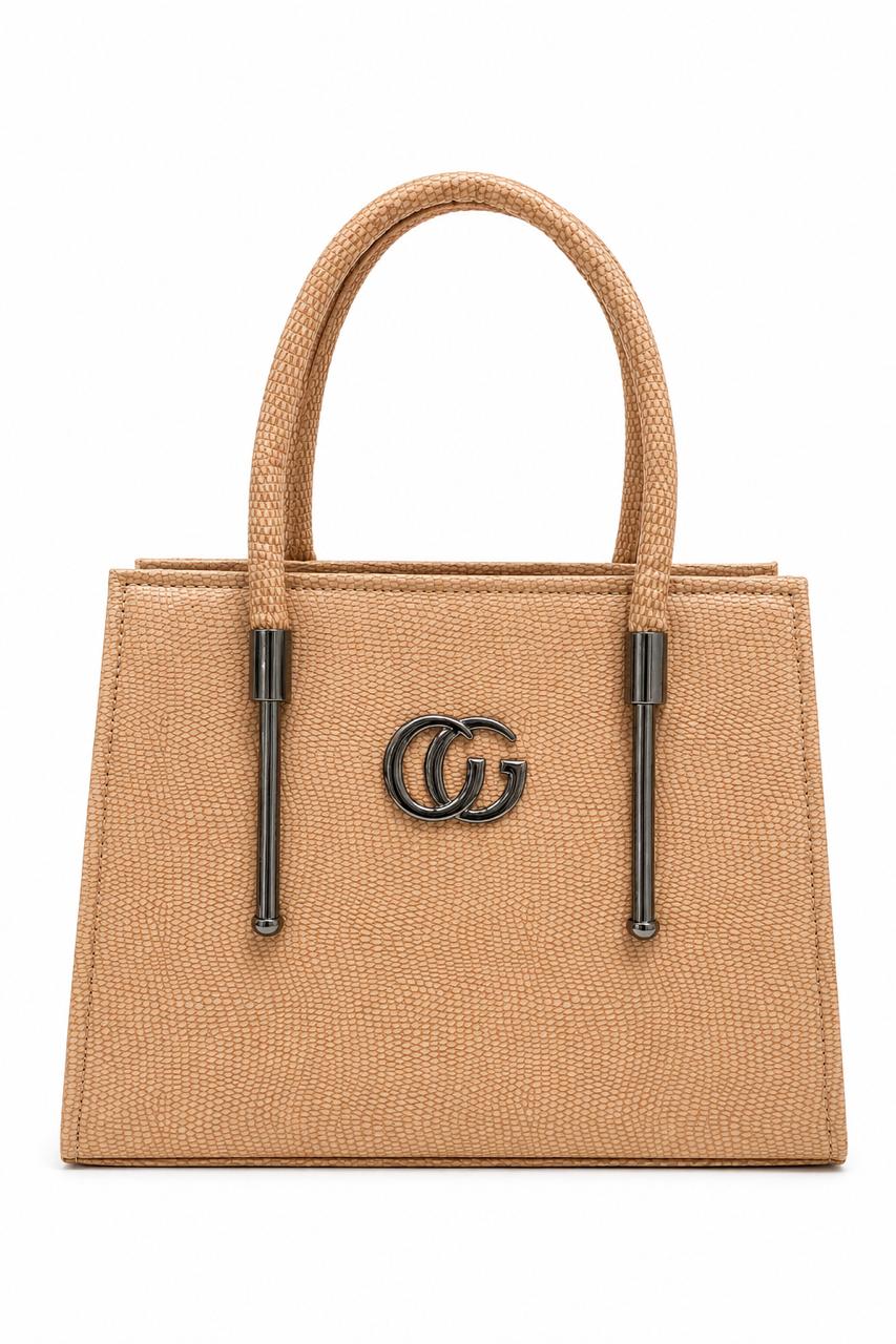 Tan Textured Top Handle Handbag