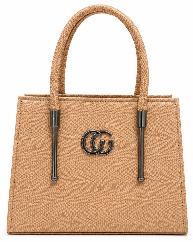 Tan Textured Top Handle Handbag
