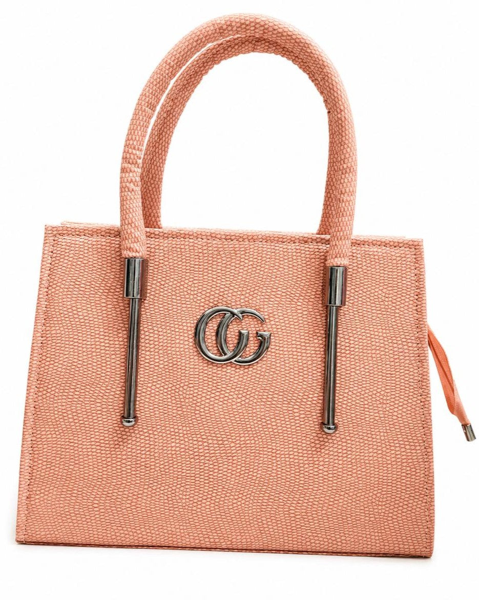 Tan Textured Top Handle Handbag