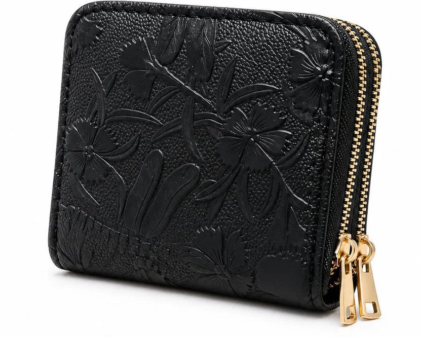 Floral Embossed Zip Wallet