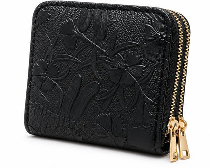Floral Embossed Zip Wallet