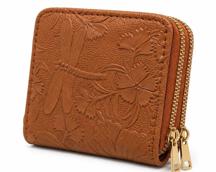 Floral Embossed Zip Wallet