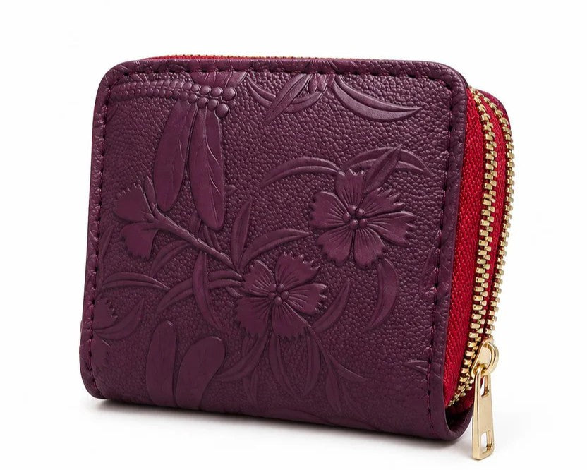 Floral Embossed Zip Wallet