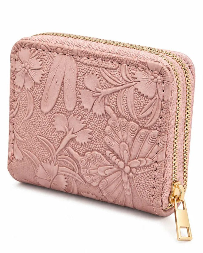 Floral Embossed Zip Wallet