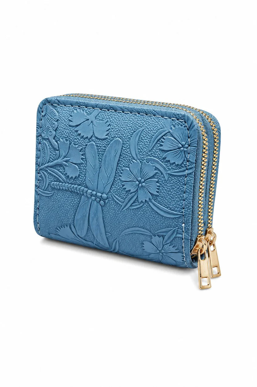 Brown Floral Embossed Zip Wallet