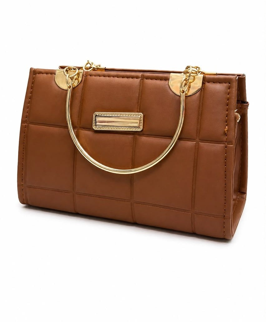 Brown Quilted Leather Tote Bag