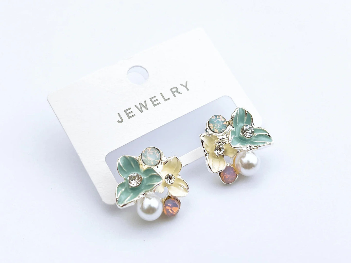 Pastel Floral Pearl Stud Earrings