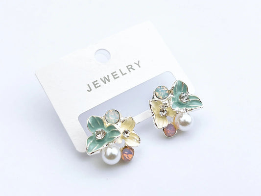 Pastel Floral Pearl Stud Earrings