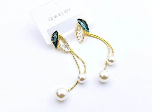 Leaf Pearl Drop Earrings