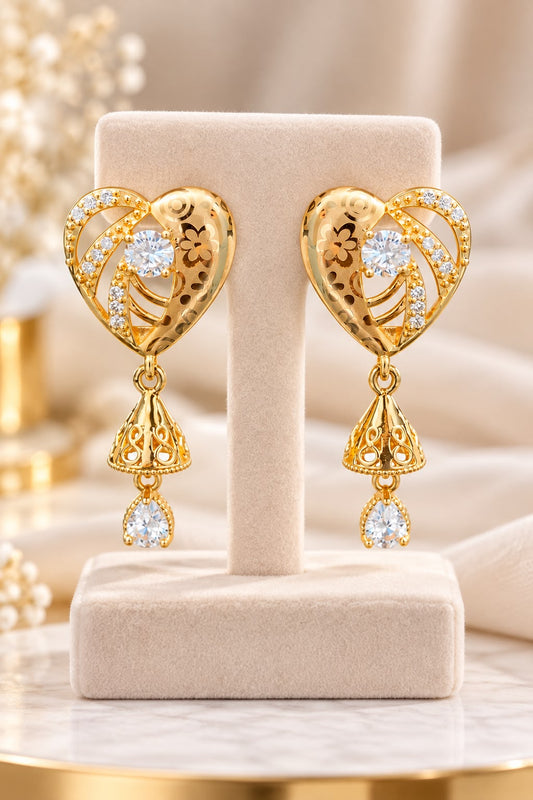 Heart Crystal Jhumka Earrings