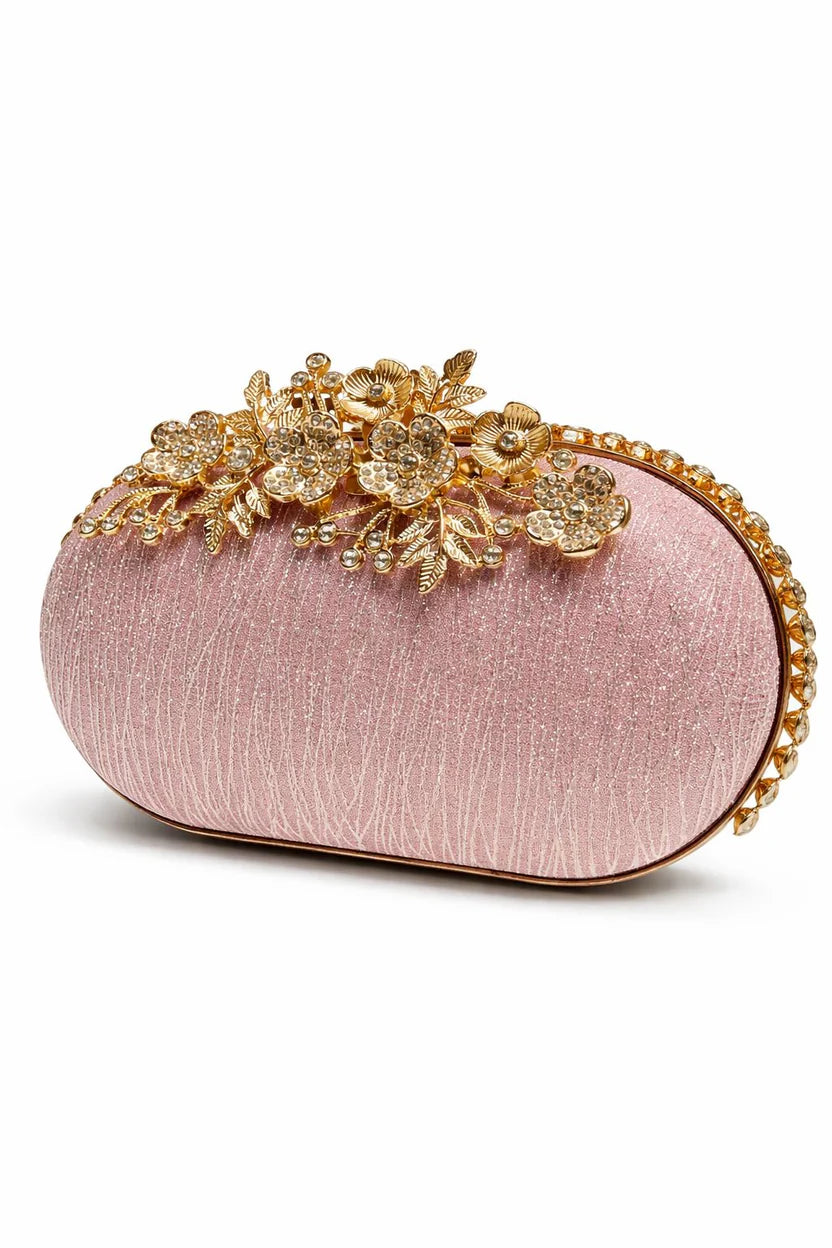 Silver Floral Vine Crystal Clutch