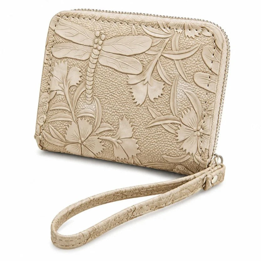 Floral Embossed Wristlet Zip Wallet